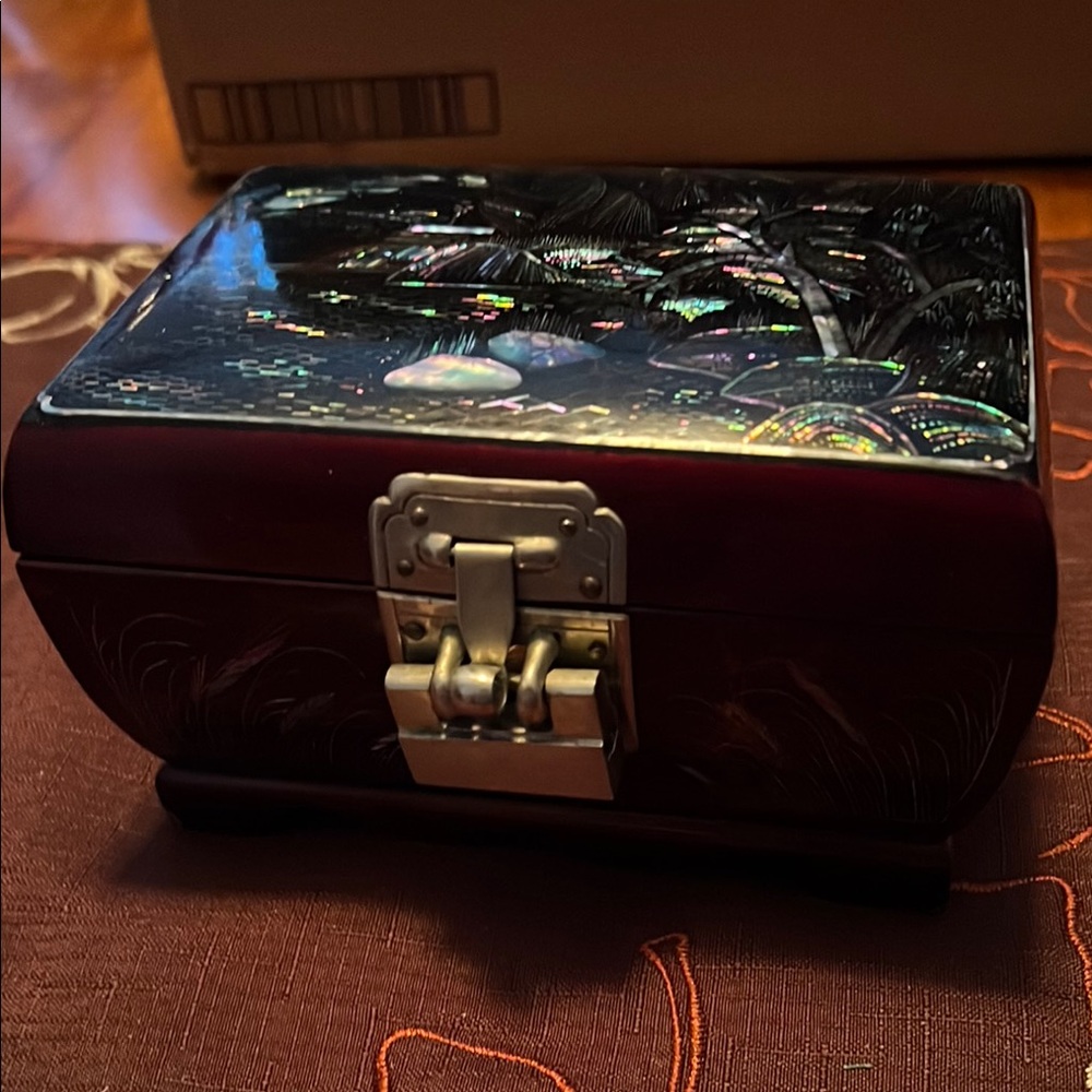 Maroon with Inlaid Mother of Pearl Jewelry Box